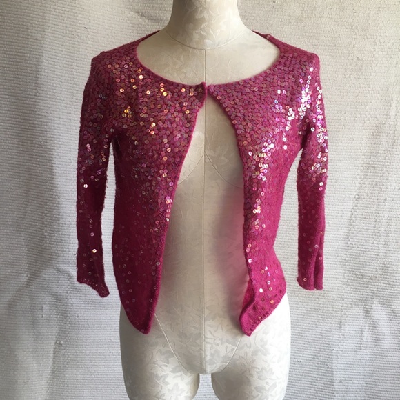 VTG 90s S/M Sequin Sweater Cardigan Jacket Pink - Picture 3 of 8